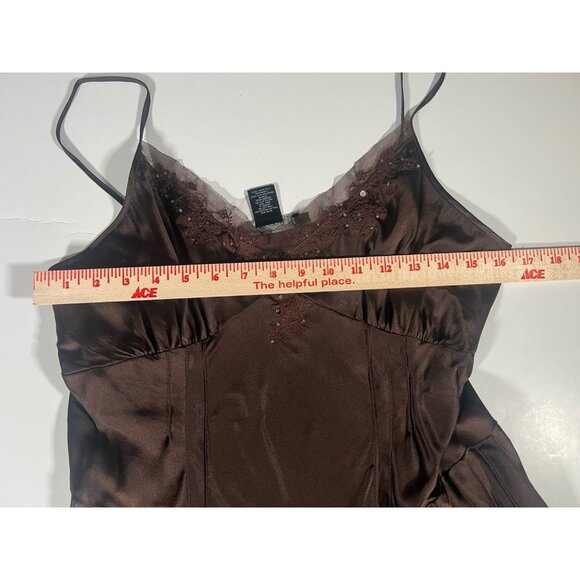 Vintage Y2K Arden B brown silk stretch babydoll camisole beaded embroidered L - Picture 7 of 10